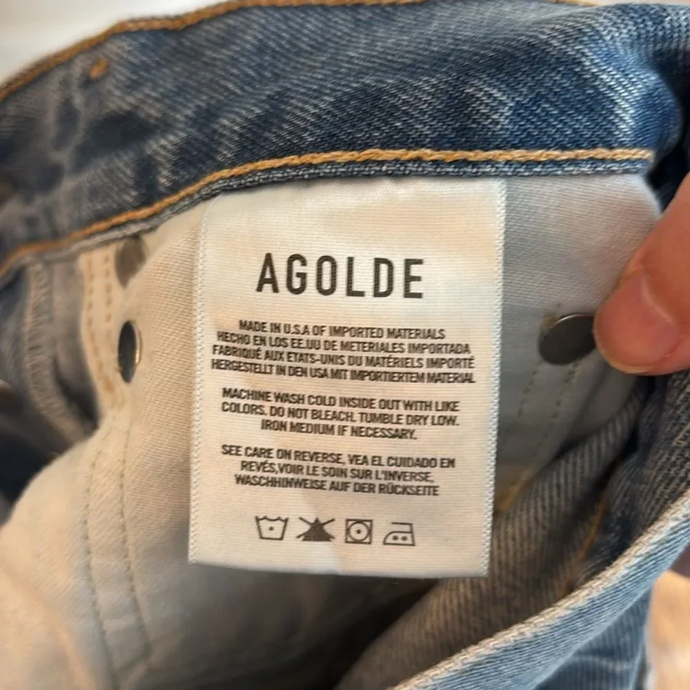 Agolde 90’s mid rise Women Light Blue Ripped distressed Denim Jeans size 23 EUC